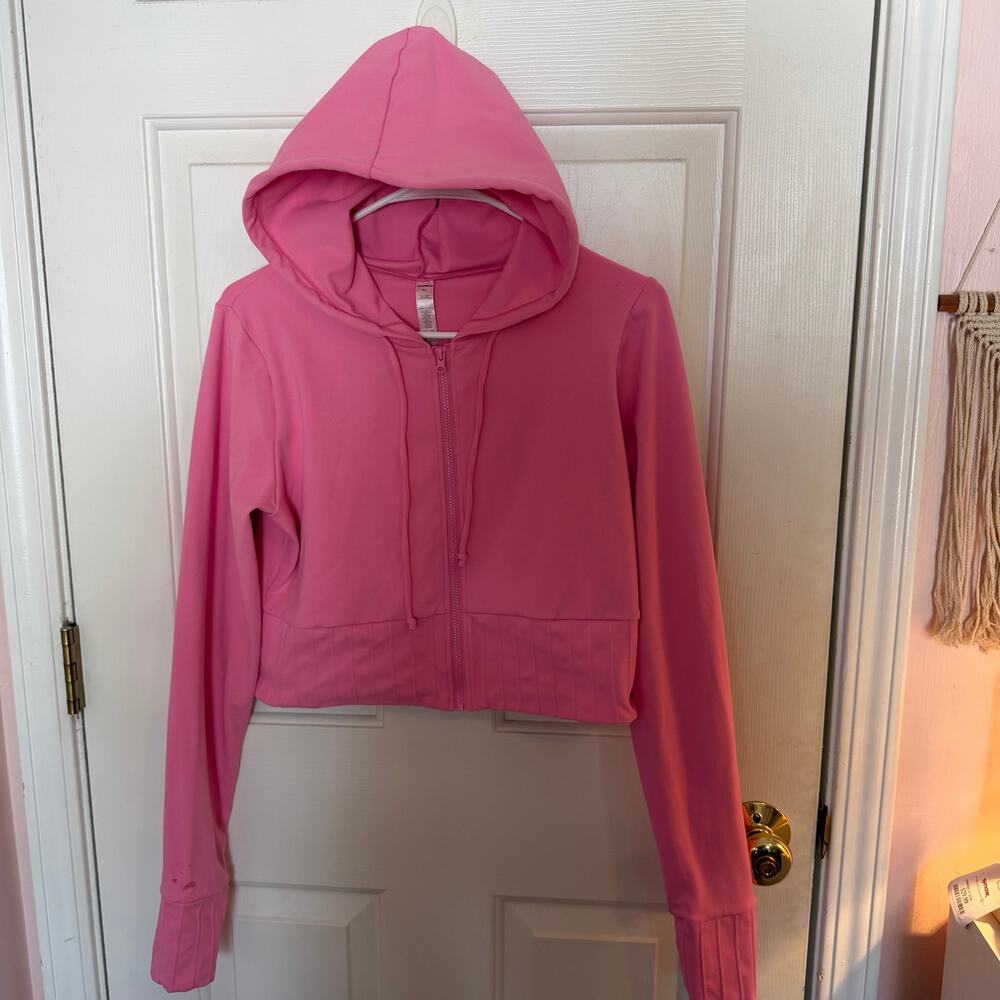 Fashion Nova Sport Pink Cropped Workout Hooded Zip Up Jacket Women’s XL